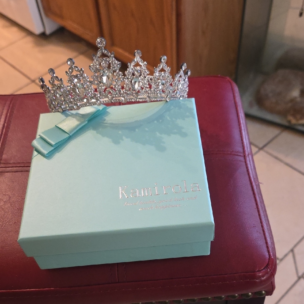 Silver Crystal Tiara Headband - Silver